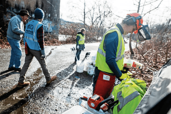 volunteers at a trail care event